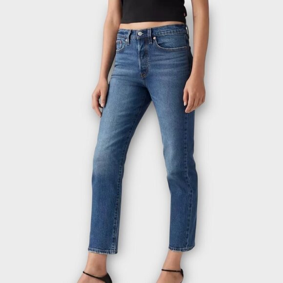 Levi's Wedgie Straight Premium Denim High Rise Medium Dark Wash Jeans - Picture 11 of 15